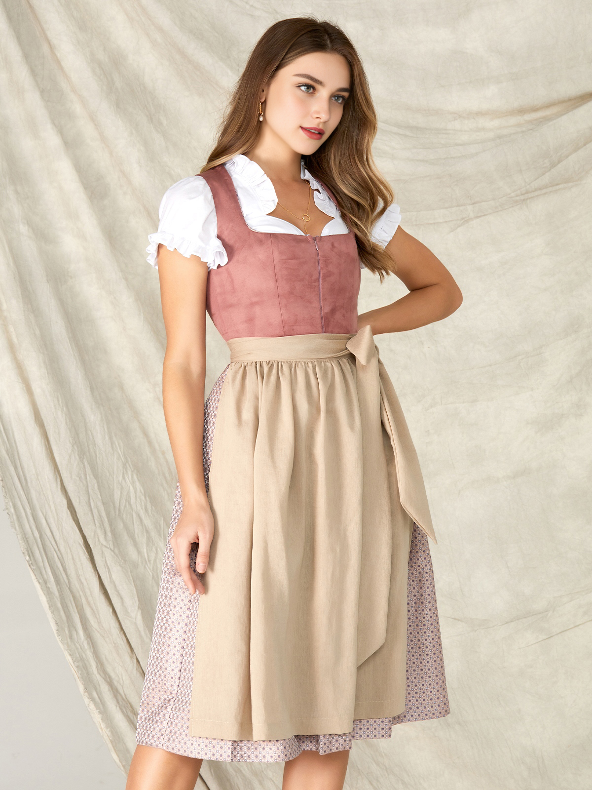 Dirndl beige grün in Rosa-Variante