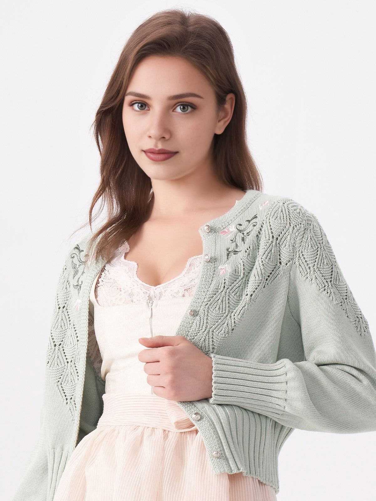 Dunkelgrüne Dirndlbluse in eleganter Strickoptik